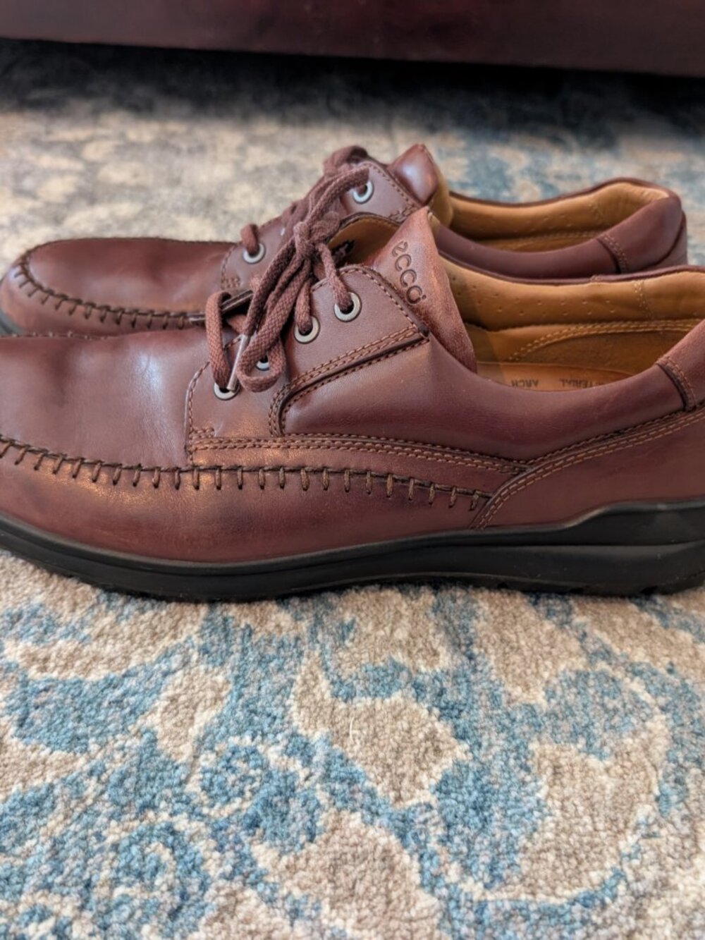 ECCO Shoes Men's 47 Tie Brown Leather TPU Casual Business Oxford Comfort - Picture 2 of 14